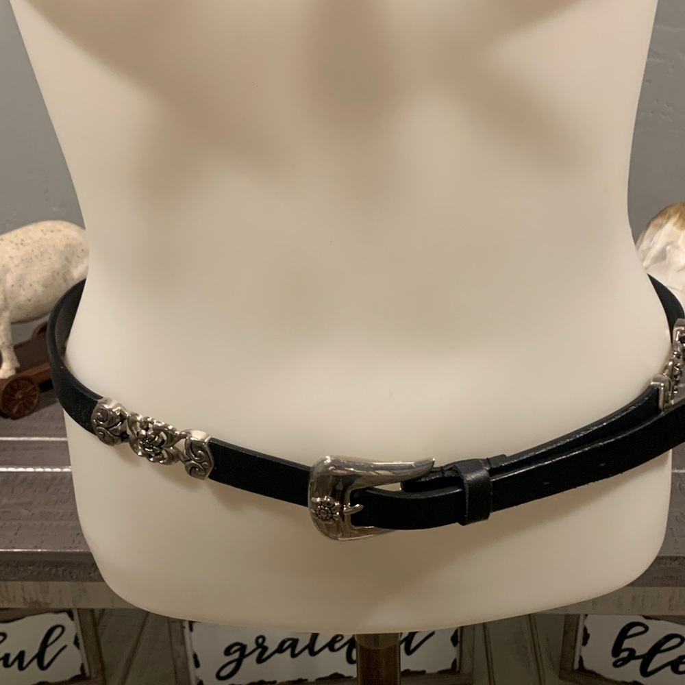 Black Leather Belt with Silver Accents